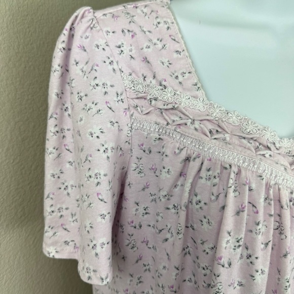 Eileen West Nightgown Pink Lavender Floral Lace Short Sleeve Sleep Dress Small - Picture 3 of 9